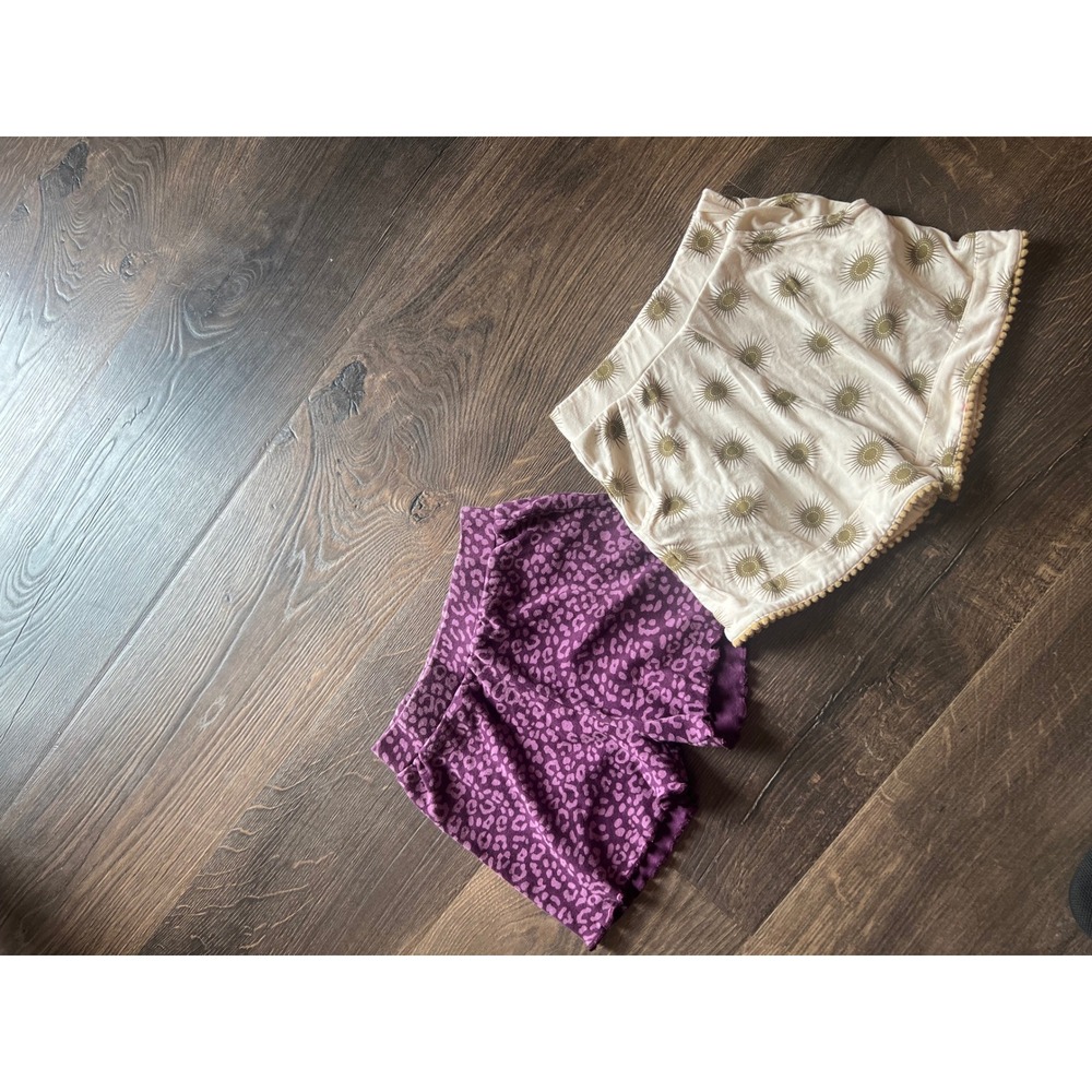 Kate Quinn Girls Organic Cotton Shorts Bundle Purple Leopard Sunburst Pom Pom 5Y
